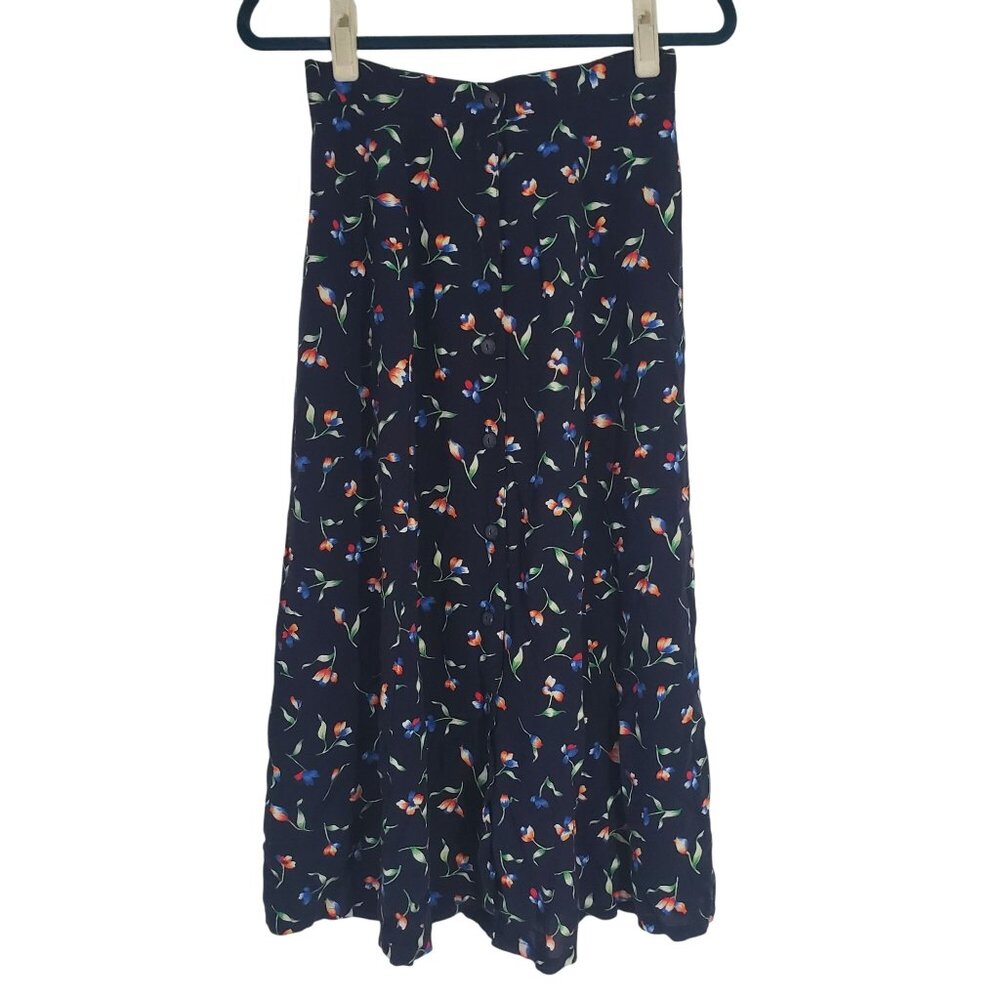 Vintage 90s Sag Harbor Floral Button Front‎ Midi Skirt Size S Fairy Grunge Y2K